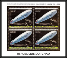 85874/ N°983 A Zeppelin Dirigeable Aircraft Hindenburg Ballon 1983 Tchad OR Gold Stamps ** MNH Bloc 4 - Zeppeline