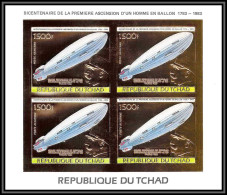 85875/N°983 B Zeppelin Dirigeable Aircraft Hindenburg Ballon 1983 Tchad OR Gold ** MNH Bloc 4 Non Dentelé Imperf - Chad (1960-...)