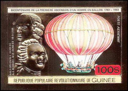 85841b/ N°943 B Ballon Frères Robert Baloon 1983 Guinée Guinea OR Gold ** MNH Non Dentelé Imperf Space - Fesselballons