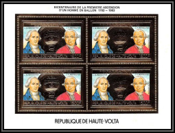 85794/ N°891 A Montgolfière Balloon Mongolfier Versailles 1783 Haute Volta OR Gold Stamps ** MNH BLOC 4 - Montgolfières