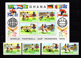 Ghana 1974 Football Soccer World Cup Set Of 4 + S/s MNH - 1974 – West-Duitsland