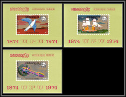 85777 Mi N°53/55 Upu Espace (space) Dove Ship 1974 3 Deluxe Blocs Green Khmère Cambodge Cambodia ** MNH Vert - U.P.U.