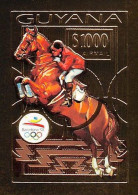 86157d/ Guyana Mi N°207 B Jeux Olympiques Olympics BARCELONA 1992 Horse Jumping OR Gold ** MNH Non Dentelé Imperf - Estate 1992: Barcellona