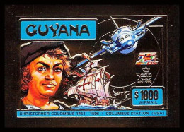 86147d Guyana Mi N°230 B Christophe Colomb Columbus Colon Station Espace (space) OR Gold ** MNH 1992 Non Dentelé Imperf - Christoffel Columbus