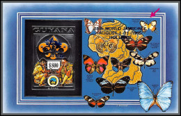 86140x Guyana 237 B Scouts Overprint Black World Jamboree Holland 1995 Argent Silver Papillons ** MNH Non Dentelé Imperf - Unused Stamps