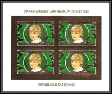 86120b/ Tchad Mi 933 B Bloc 4 Overprint Prince Willians Lady Di Diana Anniversary 1982 OR Gold ** MNH Non Dentelé Imperf - Tchad (1960-...)