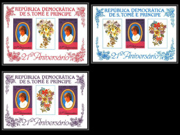 86373 Sao Tome E Principe Mi BF Blocs N°92/94 British Family Lady Diana Di Epreuve De Luxe Karton 1982 ** MNH Cote 50 - Sao Tome And Principe