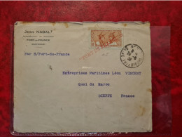 LETTRE  DEVANT MARTINIQUE ENTETE JEAN NADAL POUR DIEPPE ANNULATION ROUGE FORT DE FRANCE 1938 - Covers & Documents