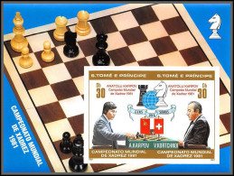 86364 Sao Tome E Principe 1981 Bloc Mi N°68 II B Echecs Chess KARPOV Xadrez Non Dentelé Imperf ** MNH Cote 30 - Chess