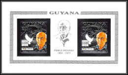 86347 Guyana Mi 3988 B Paire Pablo PICASSO Expo Seville 92 ARGENT SILVER Tableau Painting DOVE ** MNH Non Dentelé Imperf - Guyana (1966-...)