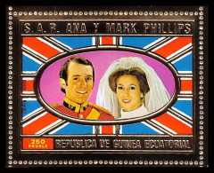 86326b N° 89 A Bodas REALES Anne & Mark PHILIPPS British Royal Family Guinée équatoriale Guinea OR Gold Stamps - Koniklijke Families