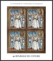86324 Etat Comorien 414 B Couronnement Elizabeth II Coronation Queen Comores Non Dentelé Imperf Bloc 4 OR Gold Stamps - Royalties, Royals