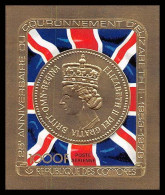 86320b N°147 B Couronnement Elizabeth II Coronation Queen Comores Etat Comorien Non Dentelé Imperf Or Gold - Koniklijke Families