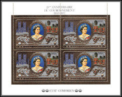 86317 N°360 A 25e Anniversaire Couronnement Elizabeth II Coronation Queen Comores Etat Comorien Bloc 4 OR Gold Stamps - Familles Royales