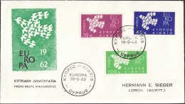 Chypre - Cyprus - Zypern FDC8 1961 Y&T N°189 à 191- Michel N°197 à 199 - EUROPA - Storia Postale