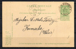 56 Op Briefkaart Gestempeld WAESMUNSTET Naar KEMSEKE (sterstempel) - COBA 10 Euro - 1893-1907 Armoiries