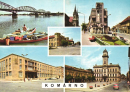 KOMARNO, MULTIPLE VIEWS, ARCHITECTURE, BRIDGE, BOATS, CARS, TOWER, FOUNTAIN, PARK, CHURCH, SLOVAKIA, POSTCARD - Slovakia