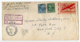 United States WWII 1945 Registered Airmail Cover; U.S.S. Catoctin Ship To NYC, Censor; Airmail & Prexy Stamps - Covers & Documents