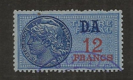 FISCAUX  FRANCE SERIE UNIFIEE N°216 12 FDA BLEU Sur Papier Bleu Oblitéré COTE 110€ - Stamps