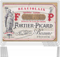 Etiquette De BEAUJOLAIS - ( Réf-JP-M-425 )  Appellation-Contrôlée FORTIER-PICARD _ Beaune France - Beaujolais