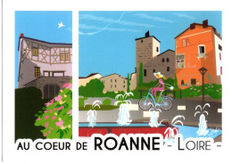 42 ROANNE / AU COEUR DE ROANNE / JOLIE CARTE ILLUSTREE - Roanne