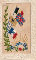 CPA CARTE BRODEE MILITAIRE DRAPEAUX FRANE BELGIQUE ANGLETERRE  N03 - Embroidered