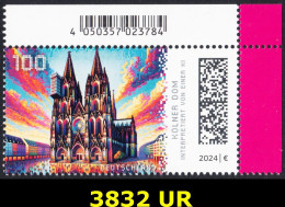 !a! GERMANY 2024 Mi. 3832 MNH SINGLE From Upper Right Corner - Historic Buildings In Germany: Cologne Cathedral - Ungebraucht