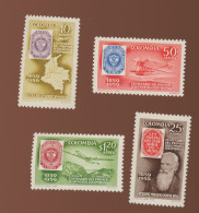 1959.  Aereo Yv.341/344 ++. Mint NH.  Coe 8,50. Centenaire Du Timbre.   Hundred Tears Stamps - Colombia