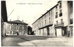 34 - B25852CPA - MAGALAS - Place Neuve Et La Poste - Hotel Des Postes - Très Bon état - HERAULT - Autres & Non Classés