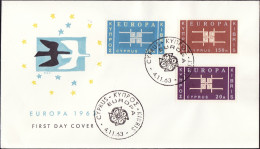 Chypre - Cyprus - Zypern FDC5 1963 Y&T N°217 à 219 - Michel N°225 à 227 - EUROPA - Briefe U. Dokumente