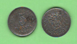 Germany 5 Pfennig 1917 D Germania Iron + Zinc Coin K 19 War Coins - 5 Pfennig