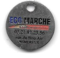 Jeton De Caddie  Ville, Magasin  ECO MARCHE  Rue  Du  Bon  Air, WIMEREUX  ( 62 )  Verso  Vierge - Trolley Token/Shopping Trolley Chip