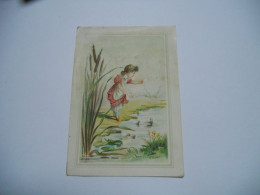 THEME DIVERS CARTE ANCIENNE COULEUR SANS ECRITURE PEINTURE FILLETTE ROSEAU  NENUPHARS  RIVIERE EN DESSIN //TBE - Peintures & Tableaux