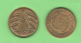 Germany 5 Pfennig 1924 F Germania  Coin K 39 - 5 Pfennig