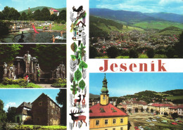 JENESIK, MULTIPLE VIEWS, ARCHITECTURE, RESORT, POOL, SCULPTURE, PARK, TOWER, CAR, ILLUSTRATION,CZECH REPUBLIC, POSTCARD - Czech Republic