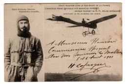 Carte Avec Autographe De L'aviateur Henri Lafargue Sur Avion Hanriot - Aviateurs