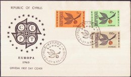 Europa CEPT 1965 Chypre - Cyprus - Zypern FDC1 Y&T N°250 à 252 - Michel N°258 à 260 - 1965