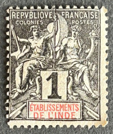 FRIND001MNH - Mythology - 1 C MNH Stamp W/o Gum - French India - 1892 - Nuevos
