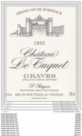 Etiquette Grd-Vin De BORDEAUX  - Réf-JP-M-579 Château  LE TUQUET  1992 ( Appelation GRAVES Contrôlé ) - Bordeaux