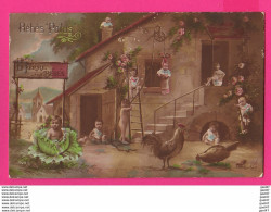 CPA (Réf: Z 3210) (FANTAISIE BÉBÉS PHOTOMONTAGE) Bébés Nus Poilus Dans Un Jardin De Choux Poules Coqs Et Poussins - Babies