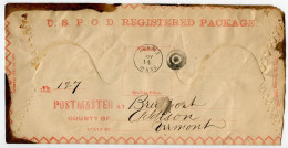 United States 1888 U.S.P.O.D. Registered Package Cover; Adams, Massachusetts To Bridport, Vermont - Covers & Documents