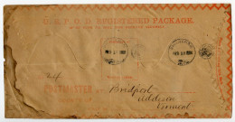 United States 1886 U.S.P.O.D. Registered Package Cover; Shoreham, Vermont To Bridport, Vermont - Covers & Documents