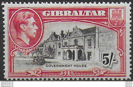 1938 Gibilterra Giorgio VI 5s. P. 14 MNH SG N. 129 - Autres & Non Classés