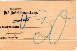 Bayern 1887, L2- Aushilfstempel LINDENBERG Auf Kpl. Post-Zustellungsurkunde - Covers & Documents