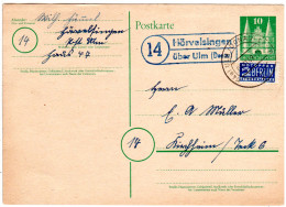 BRD 1949, Landpost Stpl. 14 HÖRVELSINGEN über Ulm Auf 10 Pf. Ganzsache - Collections