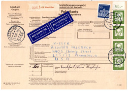 BRD 1966, 4x2 M.+50 Pf. Auf Luftpost Paketkarte V. Nastätten N. USA - Covers & Documents