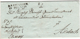 Bayern 1816, L2  R.3. ERLANGEN Auf Sauberem Brief N. Ansbach. - Prephilately