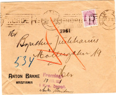 Norwegen 1920, EF 25 öre Auf Einschreiben Orts Brief V. Christiania. Reko-Stpl.! - Other & Unclassified