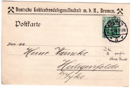 DR 1913, 5 Pf. Germania M. Perfin Firmenlochung Auf Karte V. Bremen  - Covers & Documents