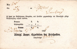 Bayern 1858, Hds. Nördlingen Auf Postschein M. Eingedruckter Jahreszahl 1857 - Vorphilatelie